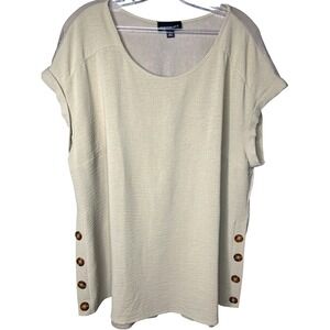 FORTUNE & IVY XXL tan linen blend button side tunic top